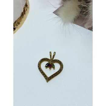 Sky Jewelry Серебряный кулон в позолоте с камнями изумруд рубин сапфир  Сердце