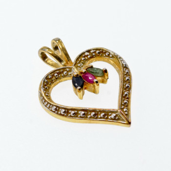 Sky Jewelry Серебряный кулон в позолоте с камнями изумруд рубин сапфир  Сердце