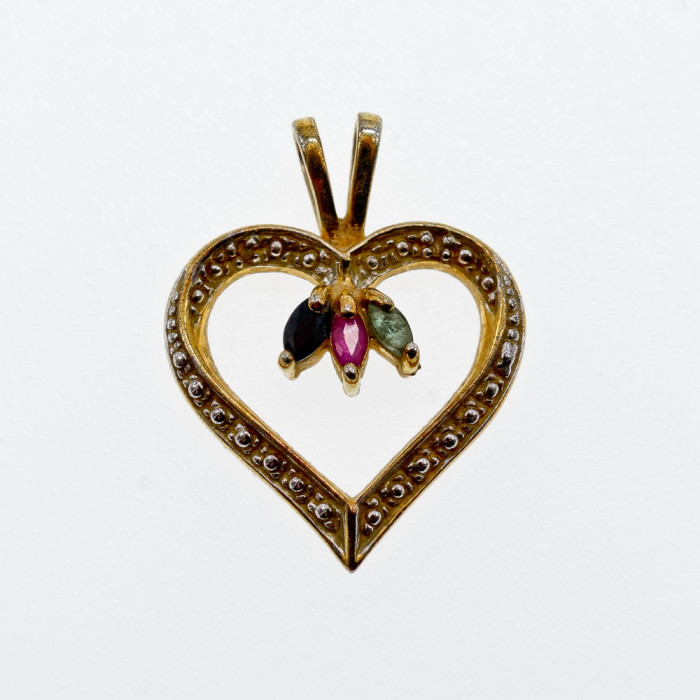 Sky Jewelry Серебряный кулон в позолоте с камнями изумруд рубин сапфир  Сердце