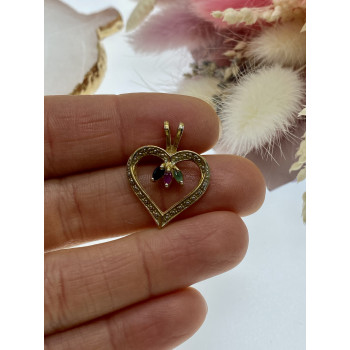 Sky Jewelry Серебряный кулон в позолоте с камнями изумруд рубин сапфир  Сердце