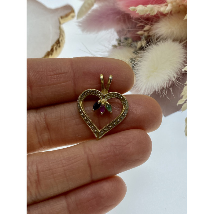 Sky Jewelry Серебряный кулон в позолоте с камнями изумруд рубин сапфир  Сердце