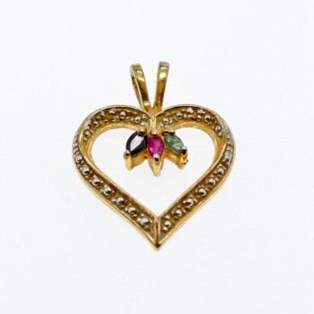 Sky Jewelry Серебряный кулон в позолоте с камнями изумруд рубин сапфир  Сердце