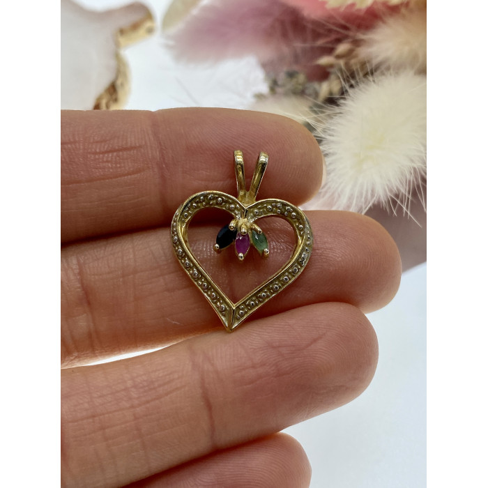 Sky Jewelry Серебряный кулон в позолоте с камнями изумруд рубин сапфир  Сердце