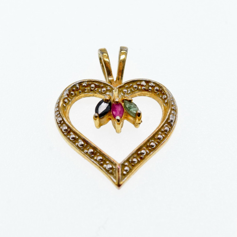 Sky Jewelry Серебряный кулон в позолоте с камнями изумруд рубин сапфир  Сердце