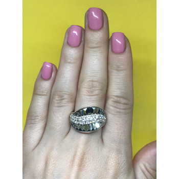 Sky Jewelry Серебряное кольцо с камнями черная Шпинель и черным турмалином