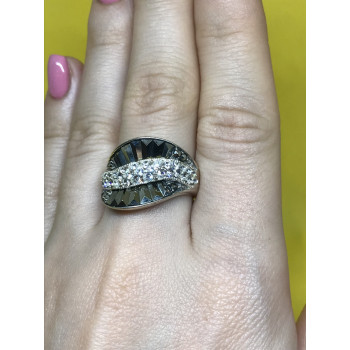 Sky Jewelry Серебряное кольцо с камнями черная Шпинель и черным турмалином