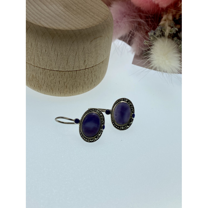 Sky Jewelry Серебряные серьги с агатом и марказитом  Винтаж