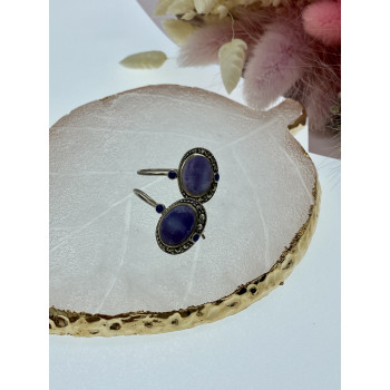 Sky Jewelry Серебряные серьги с агатом и марказитом  Винтаж