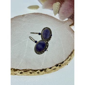 Sky Jewelry Серебряные серьги с агатом и марказитом  Винтаж