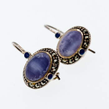 Sky Jewelry Серебряные серьги с агатом и марказитом  Винтаж