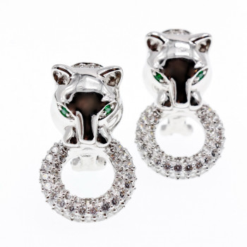 Sky Jewelry Серебряные серьги с фианитами Пантера