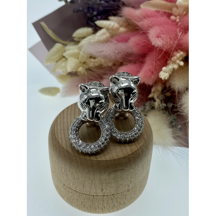 Sky Jewelry Серебряные серьги с фианитами Пантера