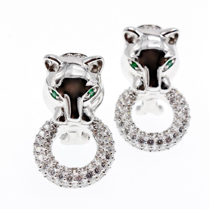 Sky Jewelry Серебряные серьги с фианитами Пантера