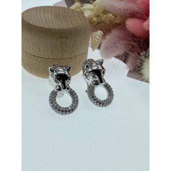 Sky Jewelry Серебряные серьги с фианитами Пантера