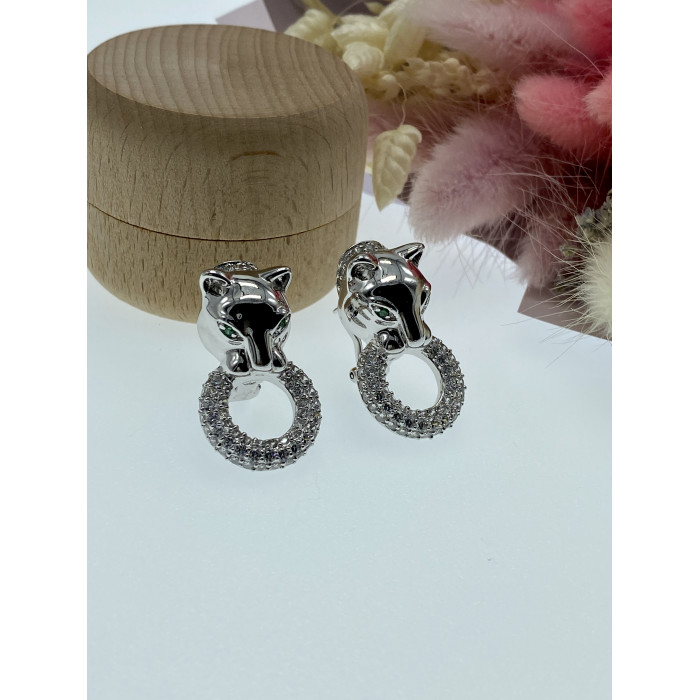 Sky Jewelry Серебряные серьги с фианитами Пантера