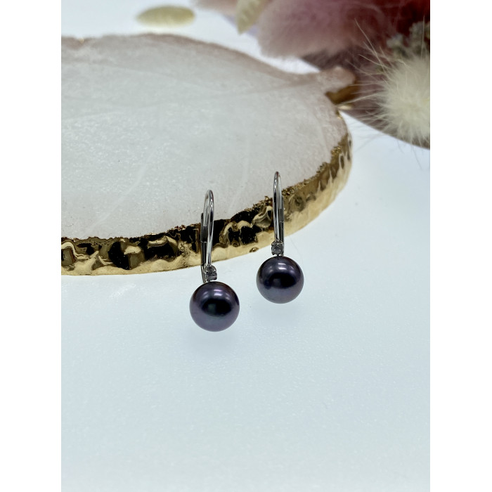 Sky Jewelry Золотые серьги с жемчугом и бриллиантом  Сказка