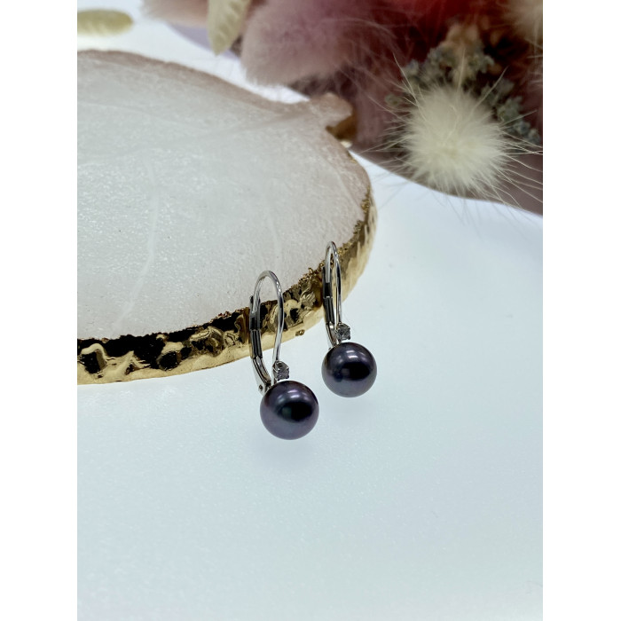 Sky Jewelry Золотые серьги с жемчугом и бриллиантом  Сказка