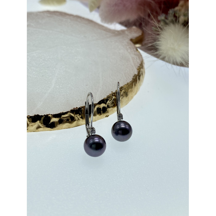 Sky Jewelry Золотые серьги с жемчугом и бриллиантом  Сказка