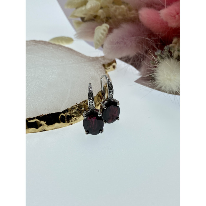 Sky Jewelry Серебряные серьги с альмандином  Роза