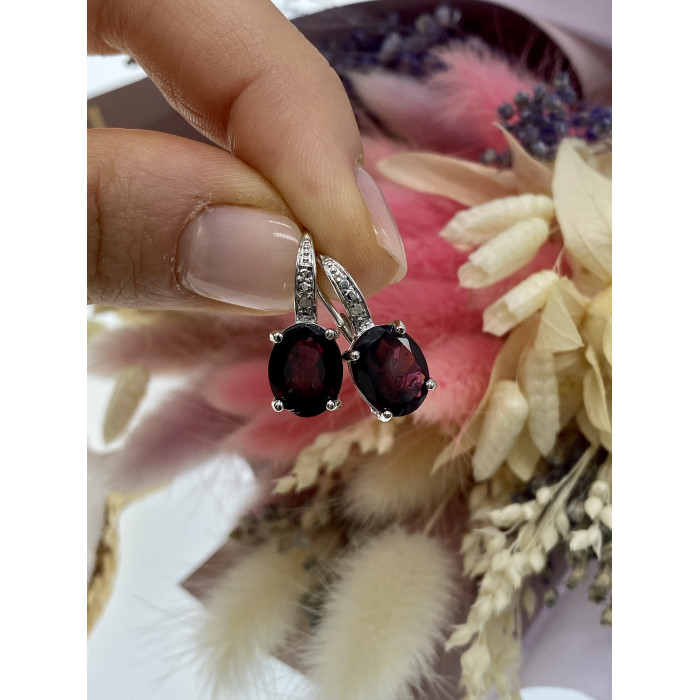 Sky Jewelry Серебряные серьги с альмандином  Роза