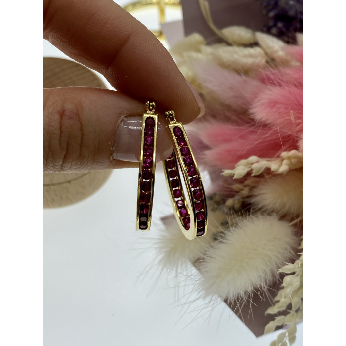 Sky Jewelry Серебряные серьги в позолоте с камнями шпинель  Роскошь