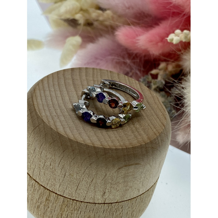 Sky Jewelry Серебряные серьги с натуральными камнями Радуга