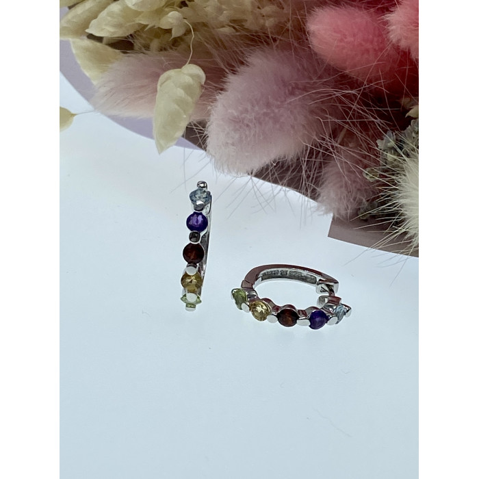 Sky Jewelry Серебряные серьги с натуральными камнями Радуга