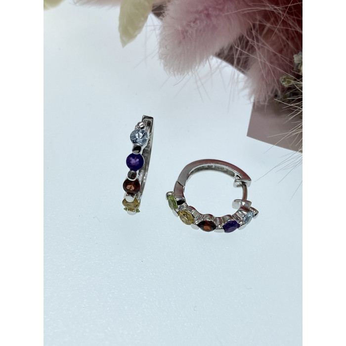 Sky Jewelry Серебряные серьги с натуральными камнями Радуга