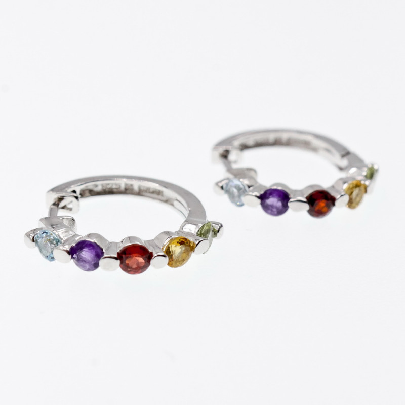 Sky Jewelry Серебряные серьги с натуральными камнями Радуга