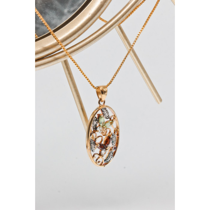 Sky Jewelry Серебряная цепочка с кулоном в позолоте с хризолитом гошенитом цитрином и гранатом