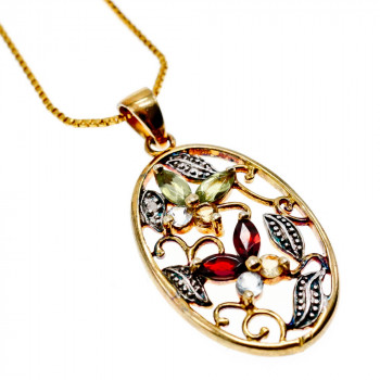 Sky Jewelry Серебряная цепочка с кулоном в позолоте с хризолитом гошенитом цитрином и гранатом