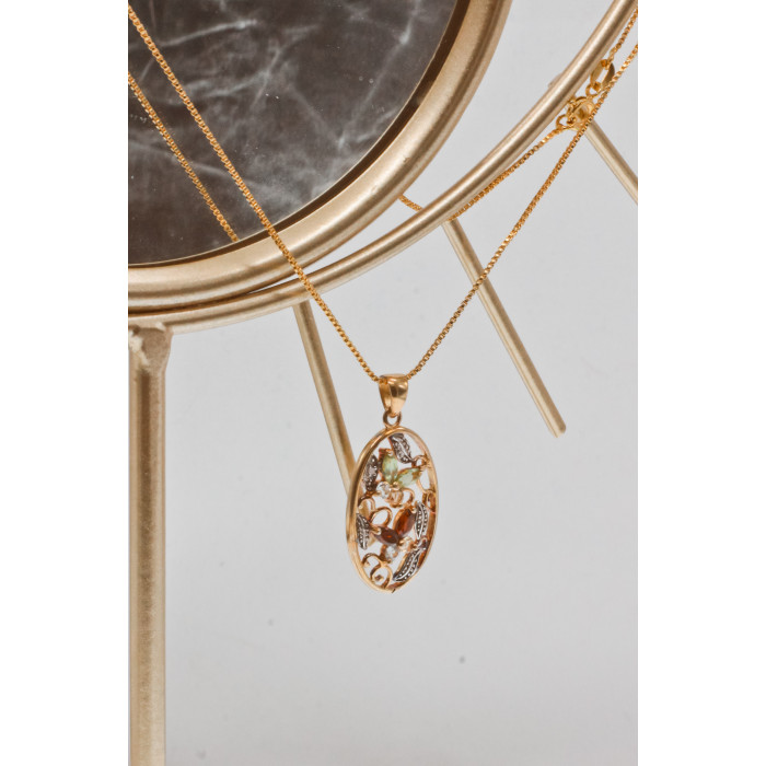 Sky Jewelry Серебряная цепочка с кулоном в позолоте с хризолитом гошенитом цитрином и гранатом