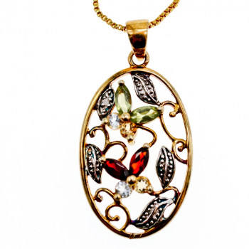Sky Jewelry Серебряная цепочка с кулоном в позолоте с хризолитом гошенитом цитрином и гранатом