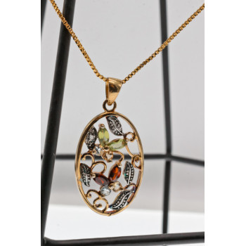 Sky Jewelry Серебряная цепочка с кулоном в позолоте с хризолитом гошенитом цитрином и гранатом