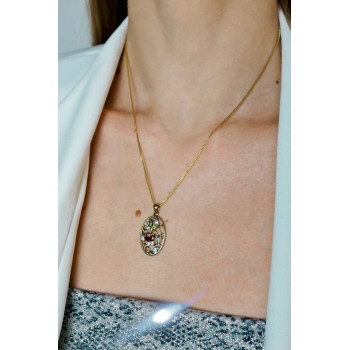 Sky Jewelry Серебряная цепочка с кулоном в позолоте с хризолитом гошенитом цитрином и гранатом