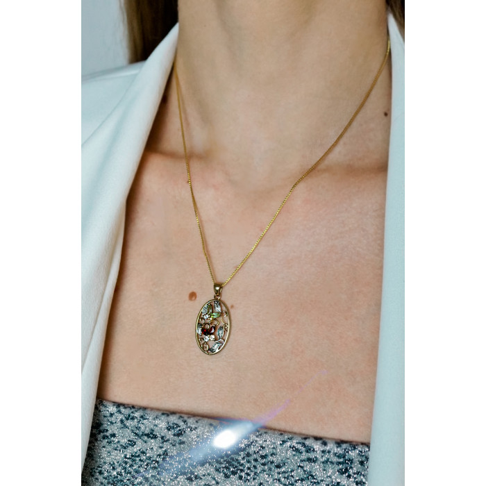 Sky Jewelry Серебряная цепочка с кулоном в позолоте с хризолитом гошенитом цитрином и гранатом