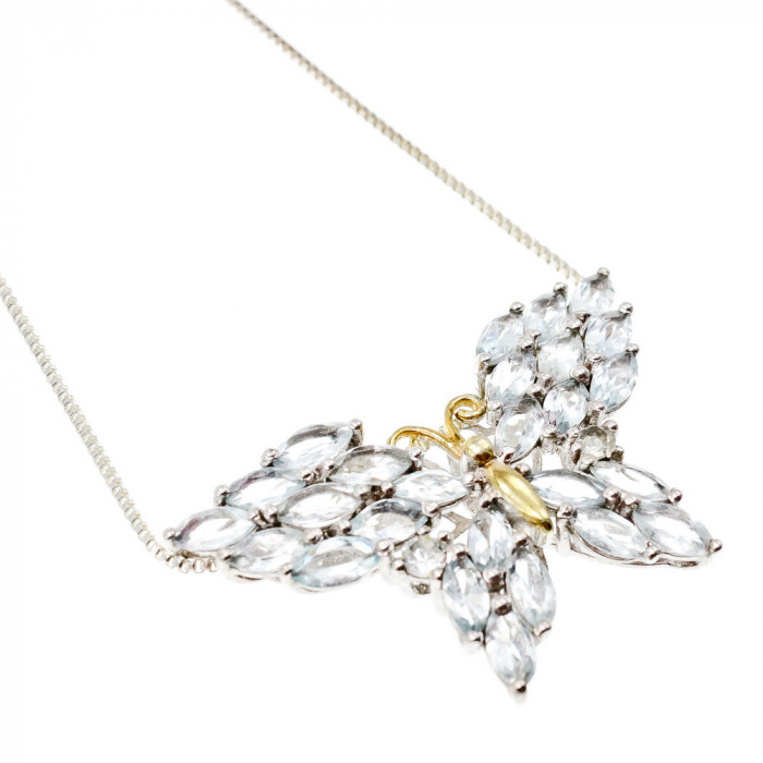 Sky Jewelry Серебряная цепочка с кулоном с камнями аквамарин  Бабочка