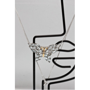Sky Jewelry Серебряная цепочка с кулоном с камнями аквамарин  Бабочка