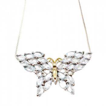 Sky Jewelry Серебряная цепочка с кулоном с камнями аквамарин  Бабочка