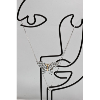 Sky Jewelry Серебряная цепочка с кулоном с камнями аквамарин  Бабочка