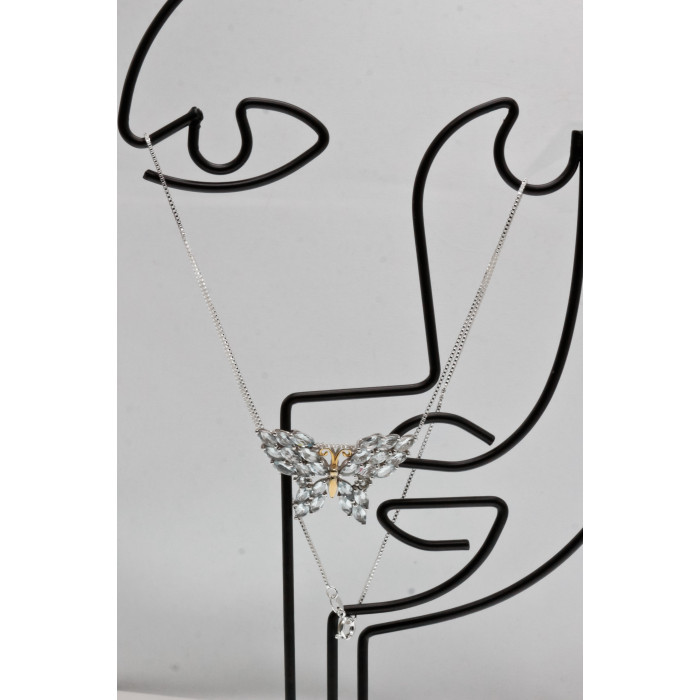 Sky Jewelry Серебряная цепочка с кулоном с камнями аквамарин  Бабочка