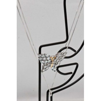 Sky Jewelry Серебряная цепочка с кулоном с камнями аквамарин  Бабочка