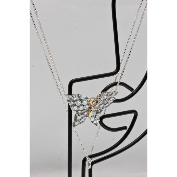 Sky Jewelry Серебряная цепочка с кулоном с камнями аквамарин  Бабочка