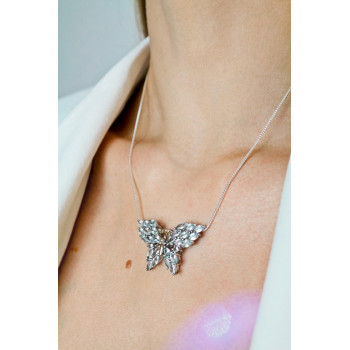 Sky Jewelry Серебряная цепочка с кулоном с камнями аквамарин  Бабочка