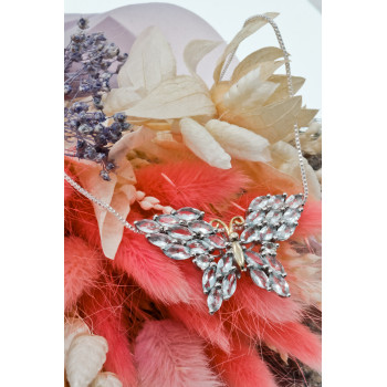 Sky Jewelry Серебряная цепочка с кулоном с камнями аквамарин  Бабочка