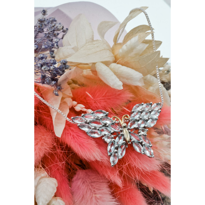 Sky Jewelry Серебряная цепочка с кулоном с камнями аквамарин  Бабочка
