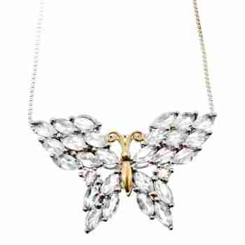 Sky Jewelry Серебряная цепочка с кулоном с камнями аквамарин  Бабочка