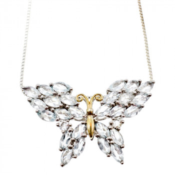 Sky Jewelry Серебряная цепочка с кулоном с камнями аквамарин  Бабочка