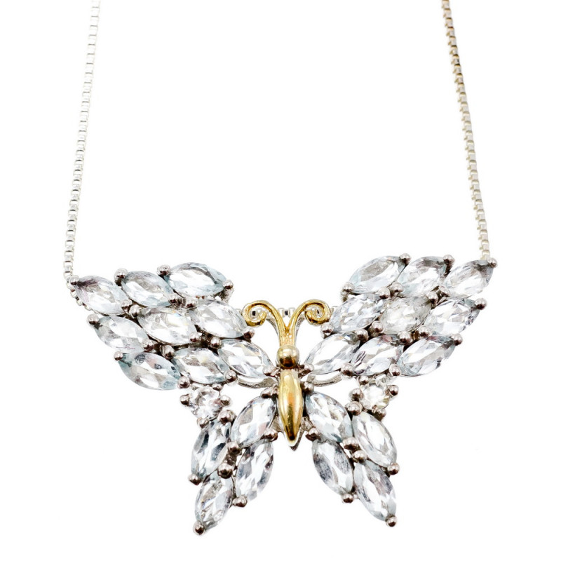 Sky Jewelry Серебряная цепочка с кулоном с камнями аквамарин  Бабочка