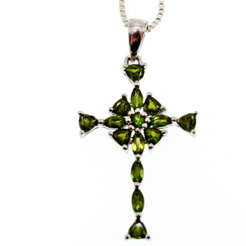 Sky Jewelry Серебряная цепочка с крестиком с камнями изумруд